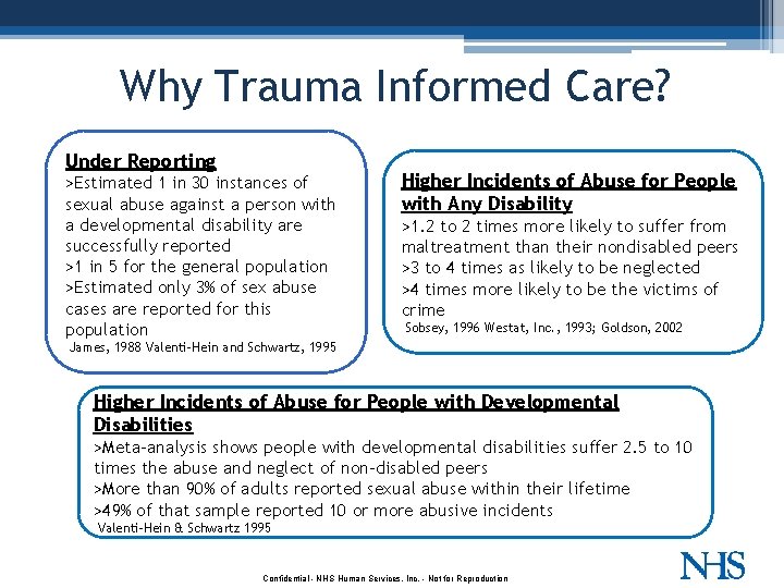 Why Trauma Informed Care? Under Reporting >Estimated 1 in 30 instances of sexual abuse