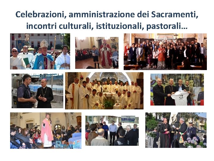 Celebrazioni, amministrazione dei Sacramenti, incontri culturali, istituzionali, pastorali… 