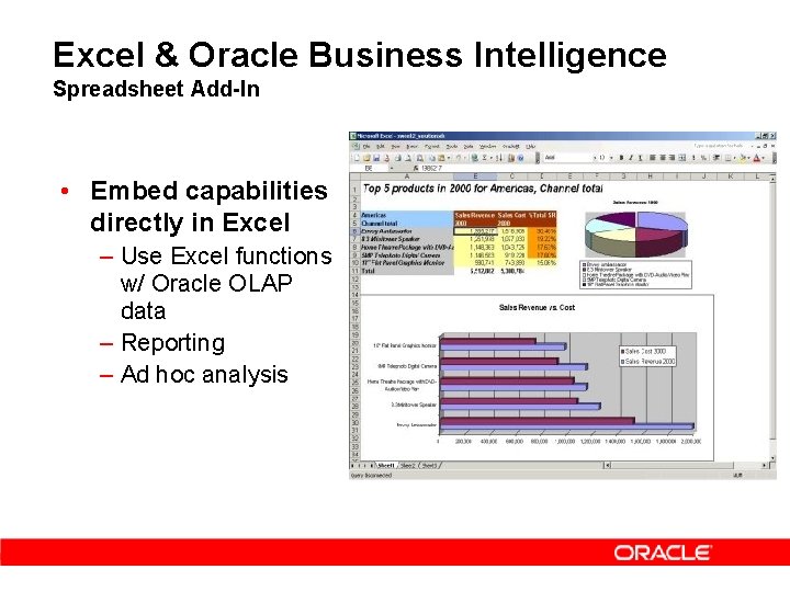 Excel & Oracle Business Intelligence Spreadsheet Add-In • Embed capabilities directly in Excel –