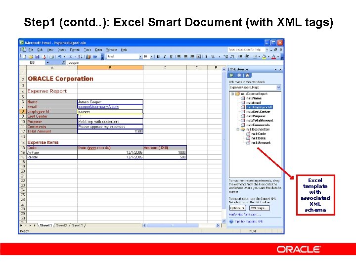 Step 1 (contd. . ): Excel Smart Document (with XML tags) Excel template with