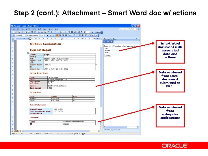 Step 2 (cont. ): Attachment – Smart Word doc w/ actions Smart Word document