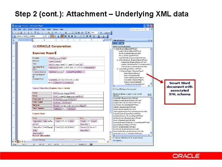 Step 2 (cont. ): Attachment – Underlying XML data Smart Word document with associated