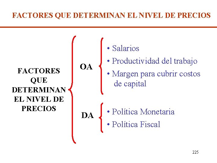 FACTORES QUE DETERMINAN EL NIVEL DE PRECIOS OA • Salarios • Productividad del trabajo