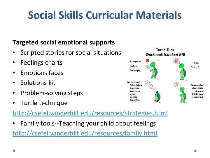 Social Skills Curricular Materials Targeted social emotional supports • Scripted stories for social situations