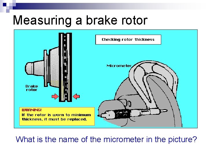 Measuring a brake rotor What is the name of the micrometer in the picture?