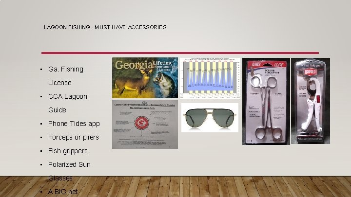 LAGOON FISHING - MUST HAVE ACCESSORIES ▪ Ga. Fishing License ▪ CCA Lagoon Guide