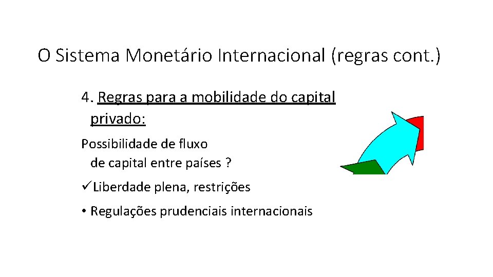 O Sistema Monetário Internacional (regras cont. ) 4. Regras para a mobilidade do capital