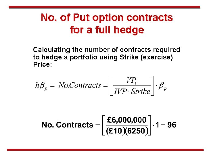 No. of Put option contracts for a full hedge Calculating the number of contracts