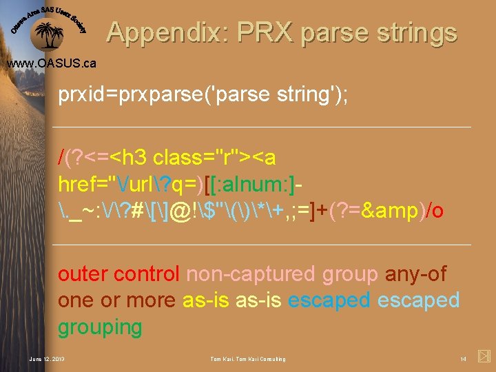 Appendix: PRX parse strings www. OASUS. ca prxid=prxparse('parse string'); /(? <=<h 3 class="r"><a href="/url?