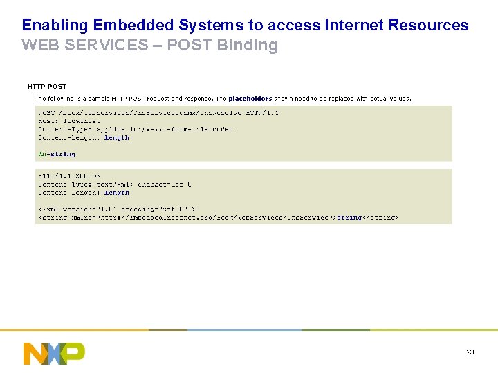 Enabling Embedded Systems to access Internet Resources WEB SERVICES – POST Binding 23 