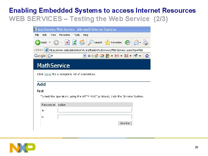 Enabling Embedded Systems to access Internet Resources WEB SERVICES – Testing the Web Service
