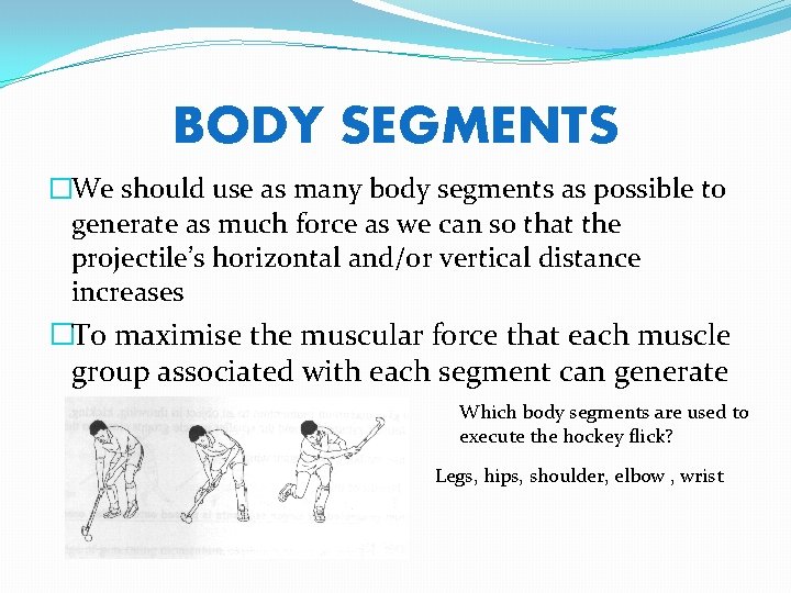 BODY SEGMENTS �We should use as many body segments as possible to generate as
