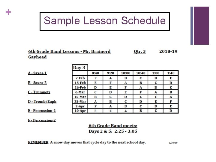 + Sample Lesson Schedule 