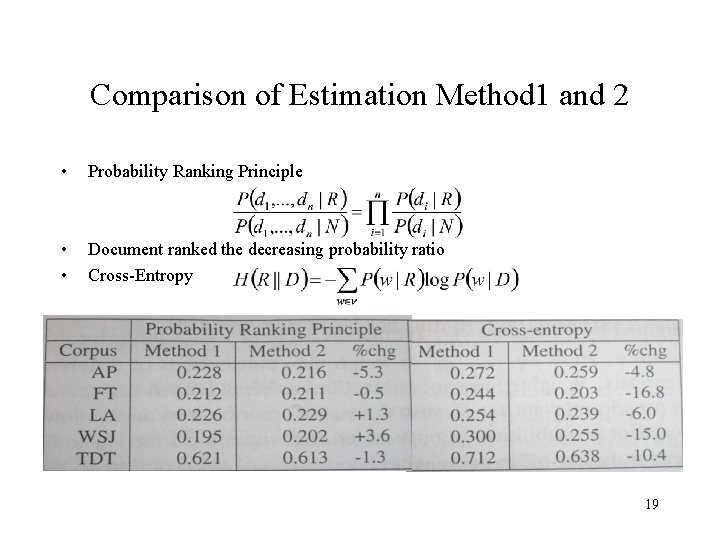 Comparison of Estimation Method 1 and 2 • Probability Ranking Principle • • Document
