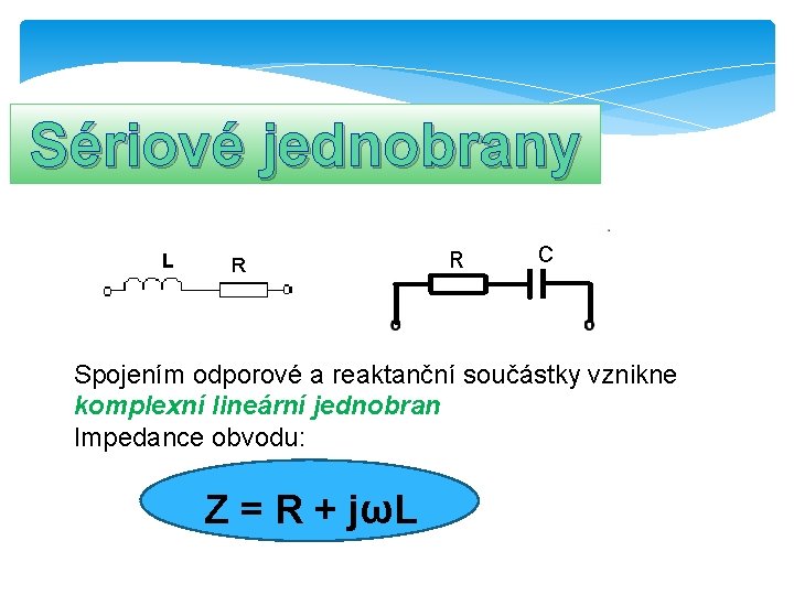 Sériové jednobrany L R R C Spojením odporové a reaktanční součástky vznikne komplexní lineární