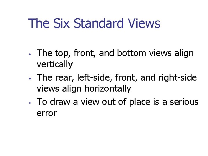 The Six Standard Views • • • The top, front, and bottom views align