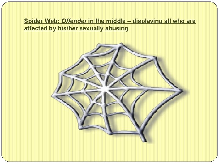 Spider Web: Offender in the middle – displaying all who are affected by his/her