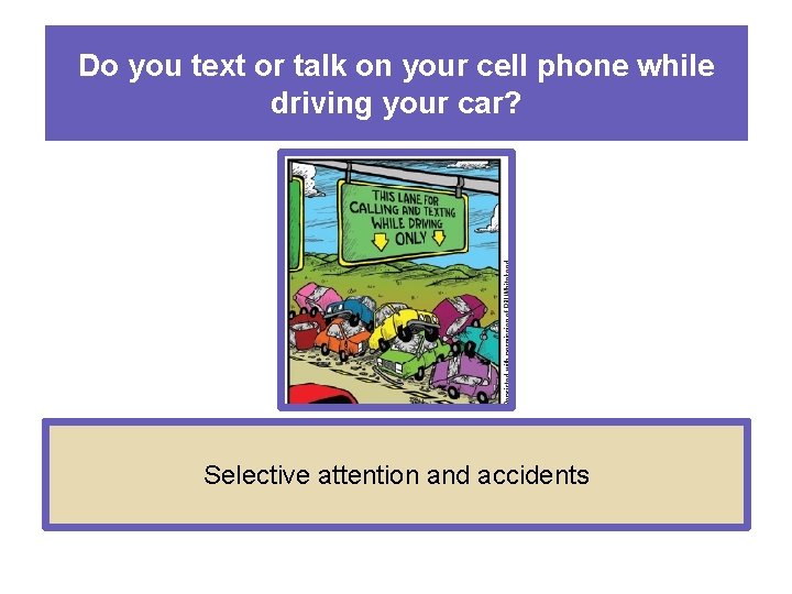 Do you text or talk on your cell phone while driving your car? Selective