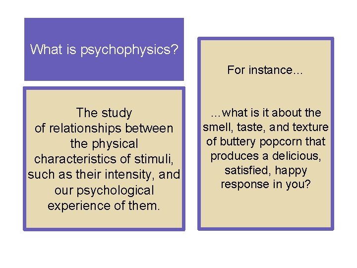 What is psychophysics? For instance… The study of relationships between the physical characteristics of