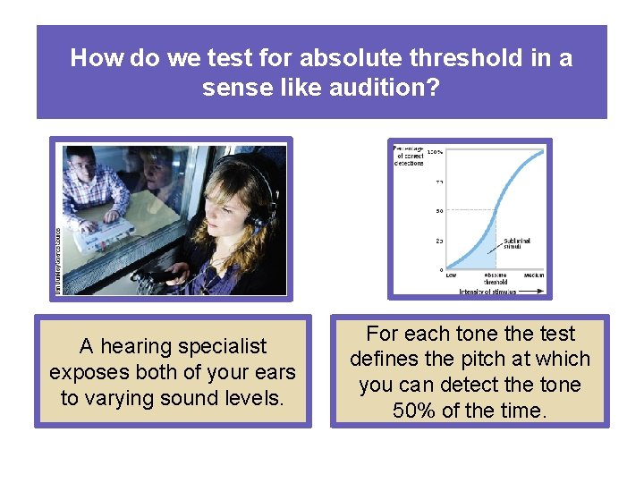 How do we test for absolute threshold in a sense like audition? A hearing