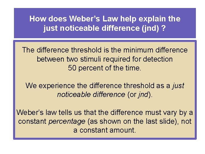 How does Weber’s Law help explain the just noticeable difference (jnd) ? The difference