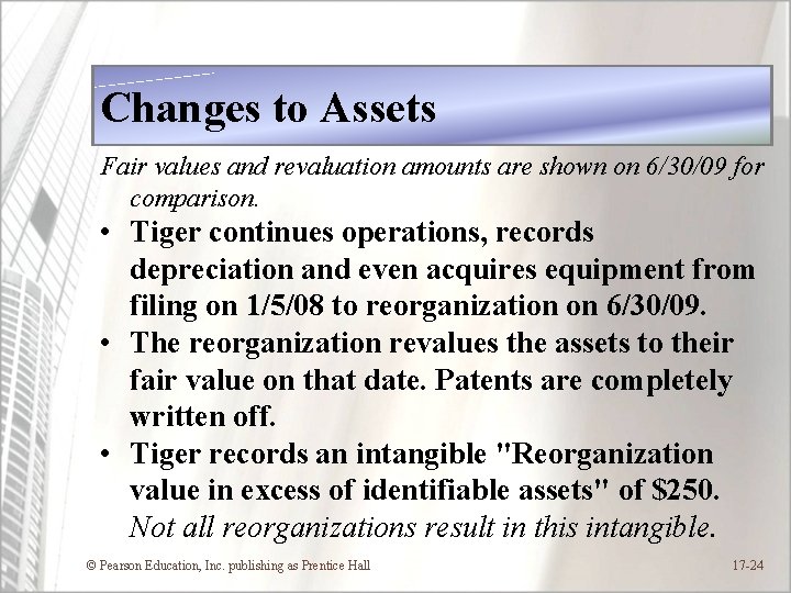 Changes to Assets Fair values and revaluation amounts are shown on 6/30/09 for comparison.