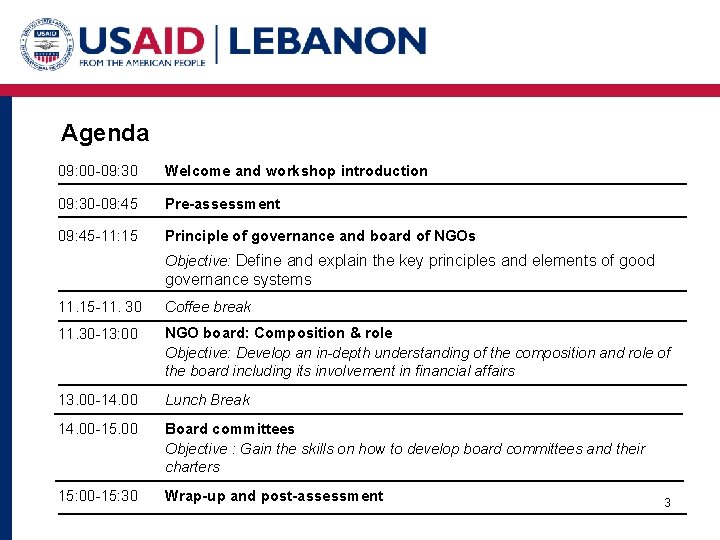 Agenda 09: 00 -09: 30 Welcome and workshop introduction 09: 30 -09: 45 Pre-assessment