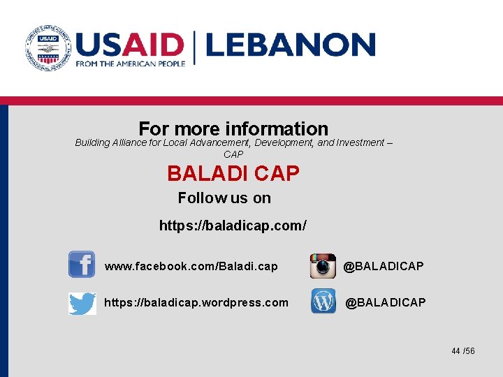 For more information Building Alliance for Local Advancement, Development, and Investment – CAP BALADI