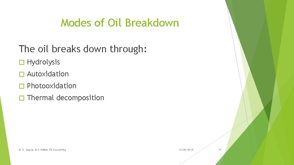 Modes of Oil Breakdown The oil breaks down through: � Hydrolysis � Autoxidation �