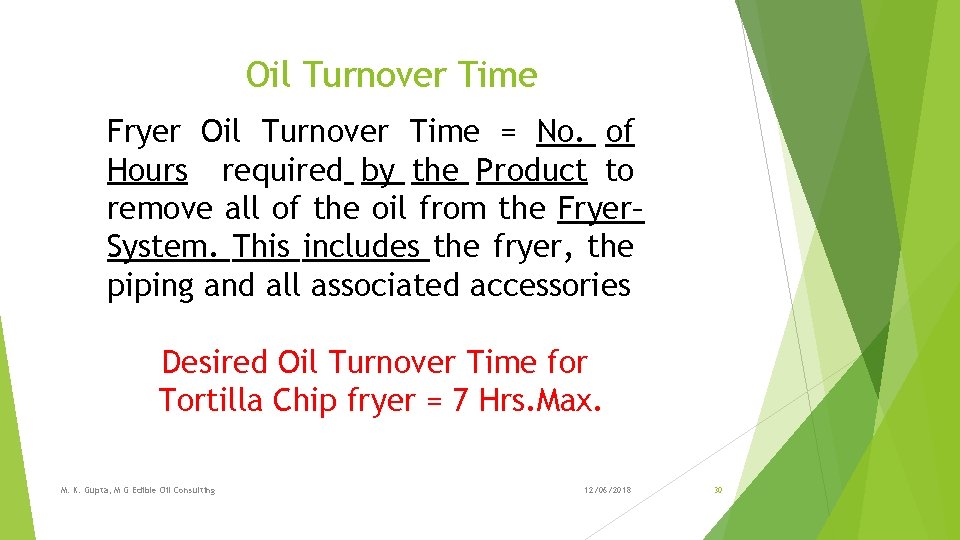 Oil Turnover Time Fryer Oil Turnover Time = No. of Hours required by the