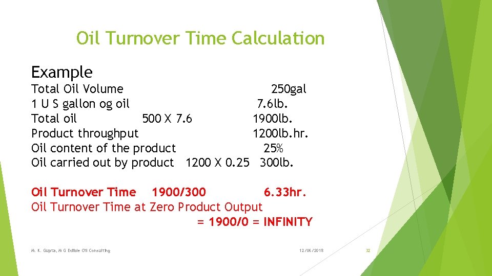 Oil Turnover Time Calculation Example Total Oil Volume 250 gal 1 U S gallon