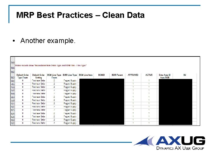 MRP Best Practices – Clean Data • Another example. 