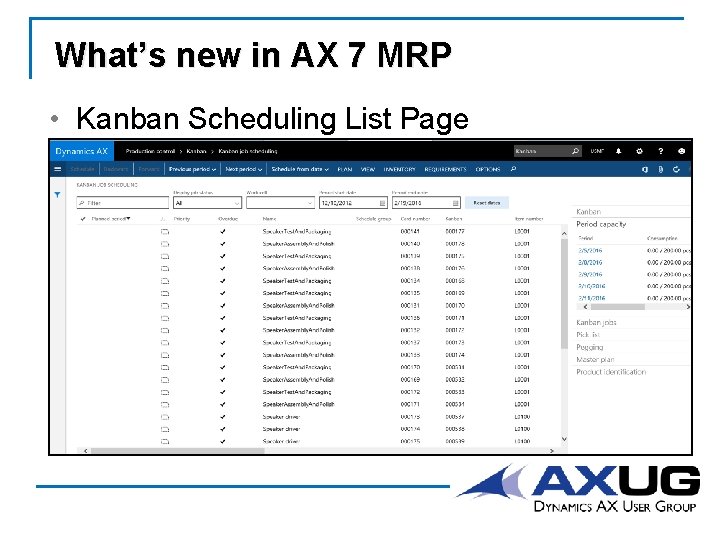 What’s new in AX 7 MRP • Kanban Scheduling List Page 