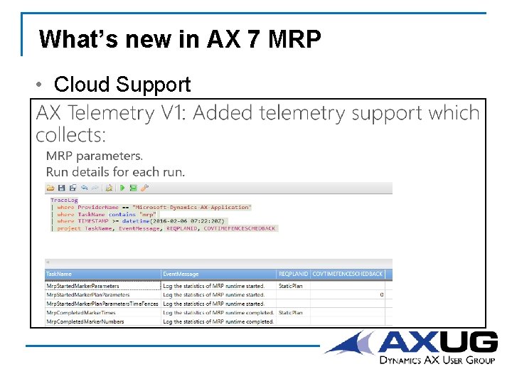 What’s new in AX 7 MRP • Cloud Support 