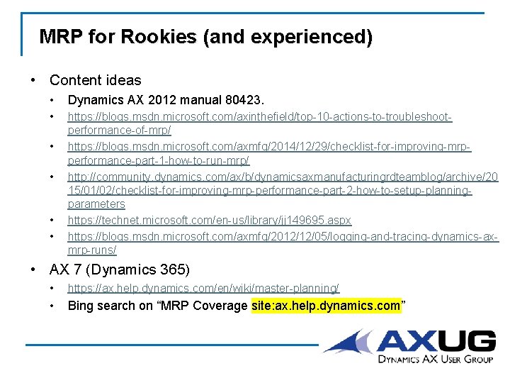 MRP for Rookies (and experienced) • Content ideas • Dynamics AX 2012 manual 80423.