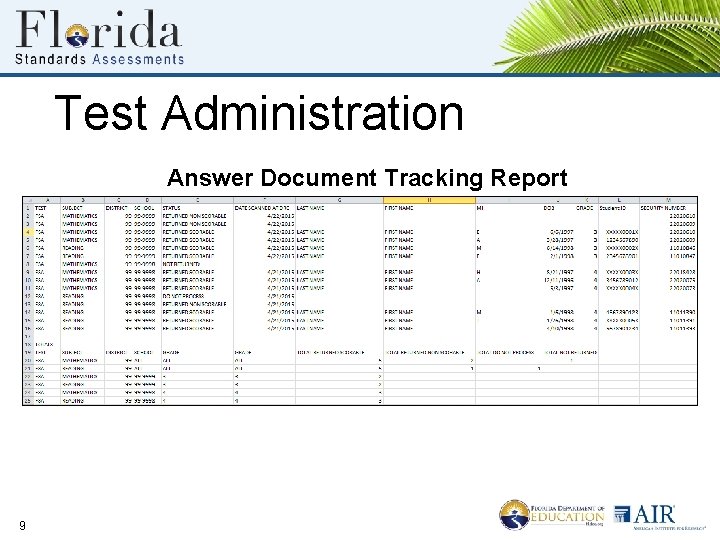 Test Administration Answer Document Tracking Report 9 