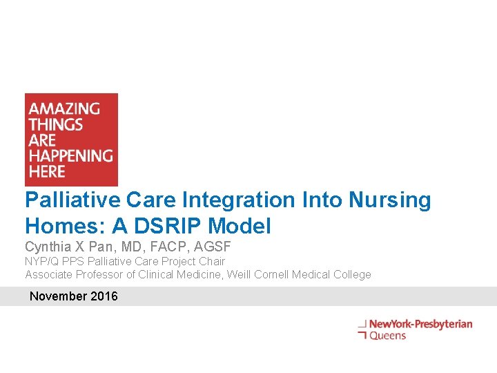 Palliative Care Integration Into Nursing Homes: A DSRIP Model Cynthia X Pan, MD, FACP, Palliative Care Integration Into Nursing Homes: A DSRIP Model Cynthia X Pan, MD, FACP,
