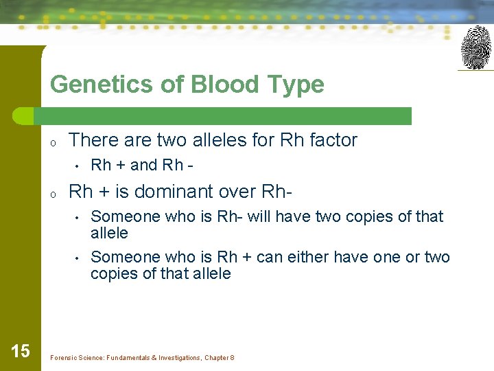 Genetics of Blood Type o There are two alleles for Rh factor • o