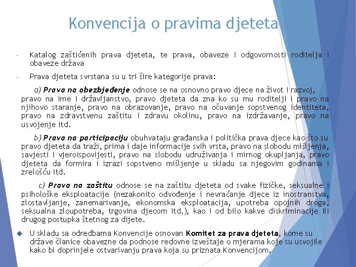 Konvencija o pravima djeteta - Katalog zaštićenih prava djeteta, te prava, obaveze i odgovornosti