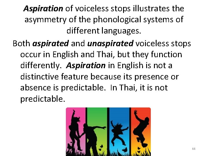 Aspiration of voiceless stops illustrates the asymmetry of the phonological systems of different languages.