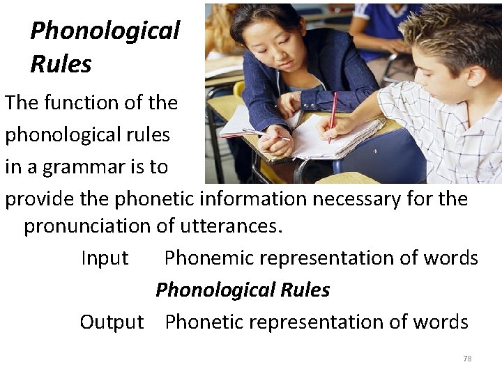 Phonological Rules The function of the phonological rules in a grammar is to provide