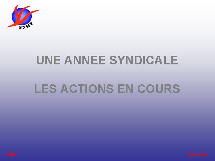 UNE ANNEE SYNDICALE LES ACTIONS EN COURS SNMV Année 2014 