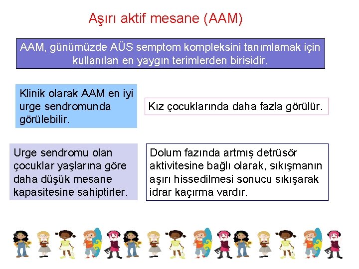 Aşırı aktif mesane (AAM) AAM, günümüzde AÜS semptom kompleksini tanımlamak için kullanılan en yaygın