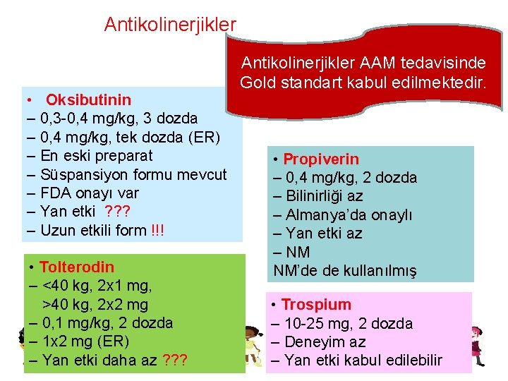 Antikolinerjikler • Oksibutinin – 0, 3 -0, 4 mg/kg, 3 dozda – 0, 4