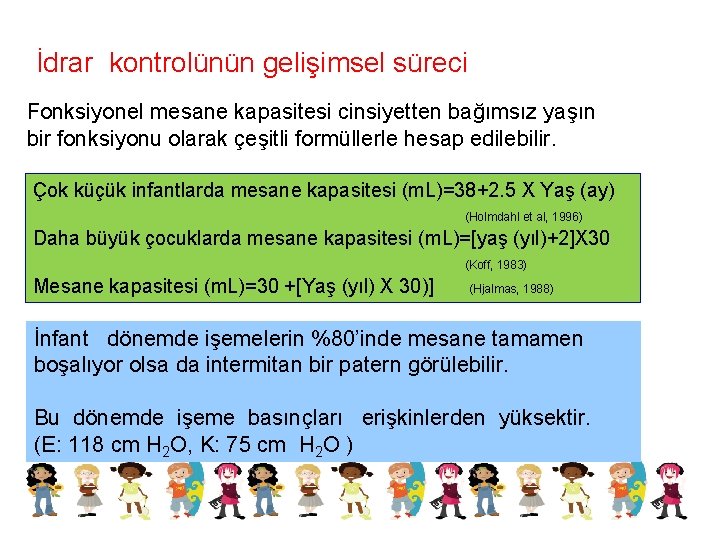 İdrar kontrolünün gelişimsel süreci Fonksiyonel mesane kapasitesi cinsiyetten bağımsız yaşın bir fonksiyonu olarak çeşitli