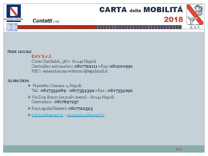CARTA della Contatti (1/6) MOBILITÁ 2018 SEDE LEGALE EAV S. r. l. Corso Garibaldi,