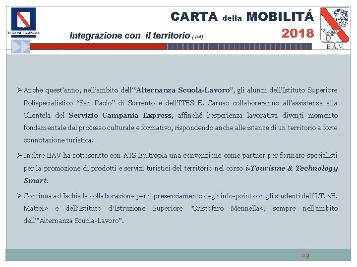 CARTA Integrazione con il territorio (1/4) della MOBILITÁ 2018 Ø Anche quest’anno, nell’ambito dell’”Alternanza