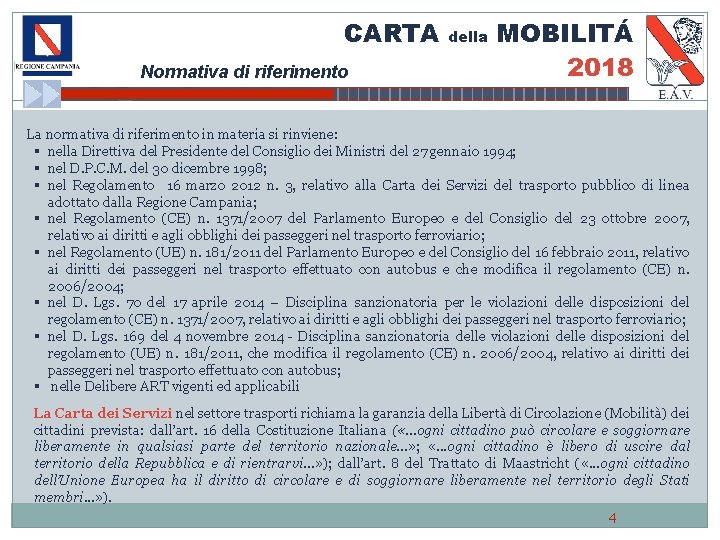 CARTA Normativa di riferimento della MOBILITÁ 2018 La normativa di riferimento in materia si