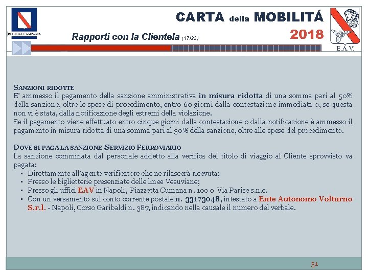 CARTA Rapporti con la Clientela (17/22) della MOBILITÁ 2018 SANZIONI RIDOTTE E’ ammesso il