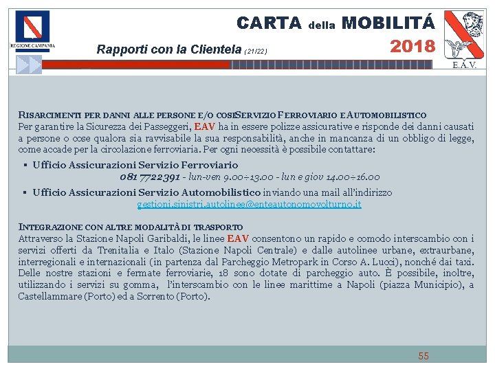 CARTA Rapporti con la Clientela (21/22) della MOBILITÁ 2018 RISARCIMENTI PER DANNI ALLE PERSONE